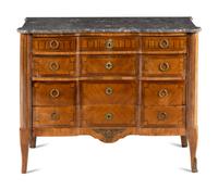 A Louis XVI Kingwood and Marquetry Marble-Top Commode