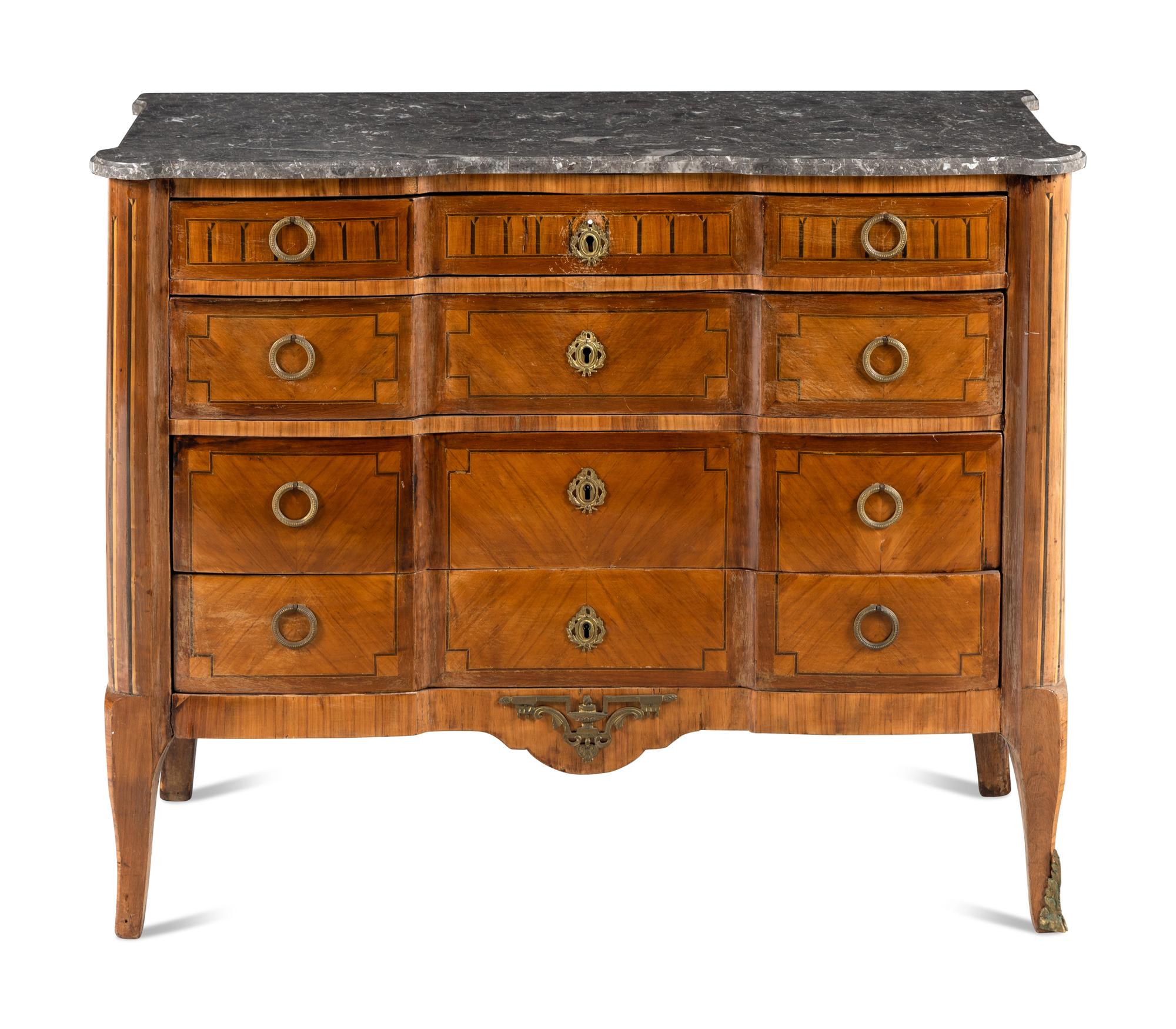 A Louis XVI Kingwood and Marquetry Marble-Top Commode