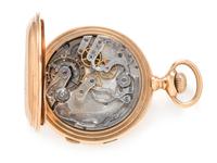 Le Coultre, 18K Yellow Gold Hunter Case Split Second Chronograph Pocket Watch