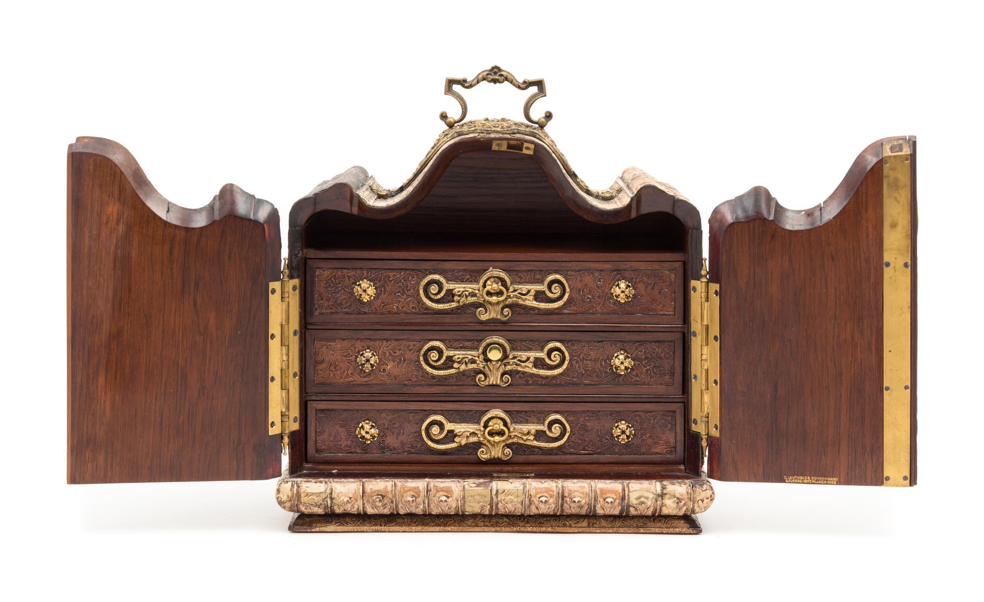 A Swiss Brass Mounted Table Casket Height 13 1/2 x width 12 3/4 inches. — B. LEUTHOLD & SCHUCHMANN