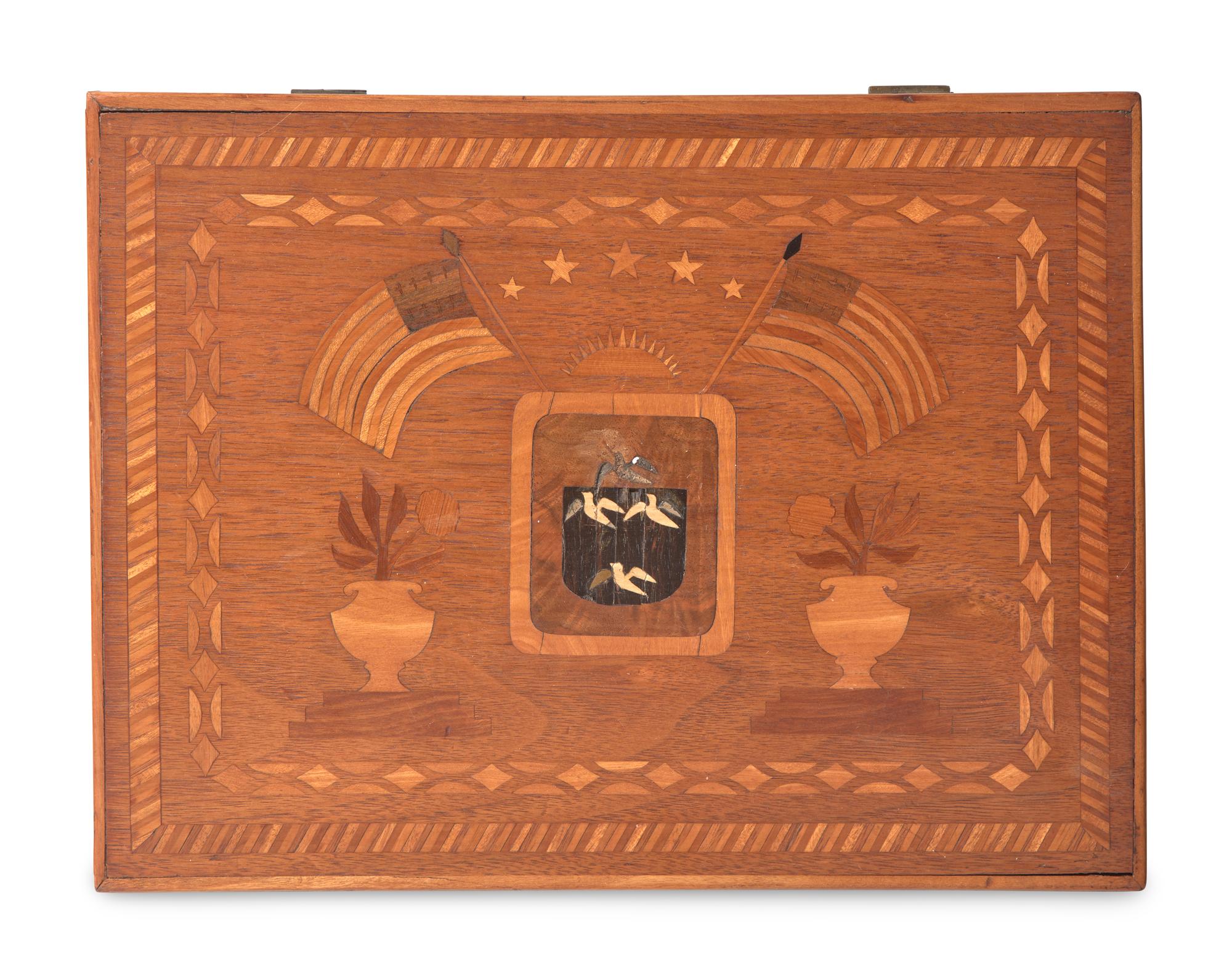 A Sailor-Made and Patriotically-Inlaid Walnut Dressing Box, Massachusetts, Mid-19th Century