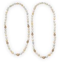 Two Baroque Cultured Pearl, Colored Diamond, and Yellow Gold Necklaces