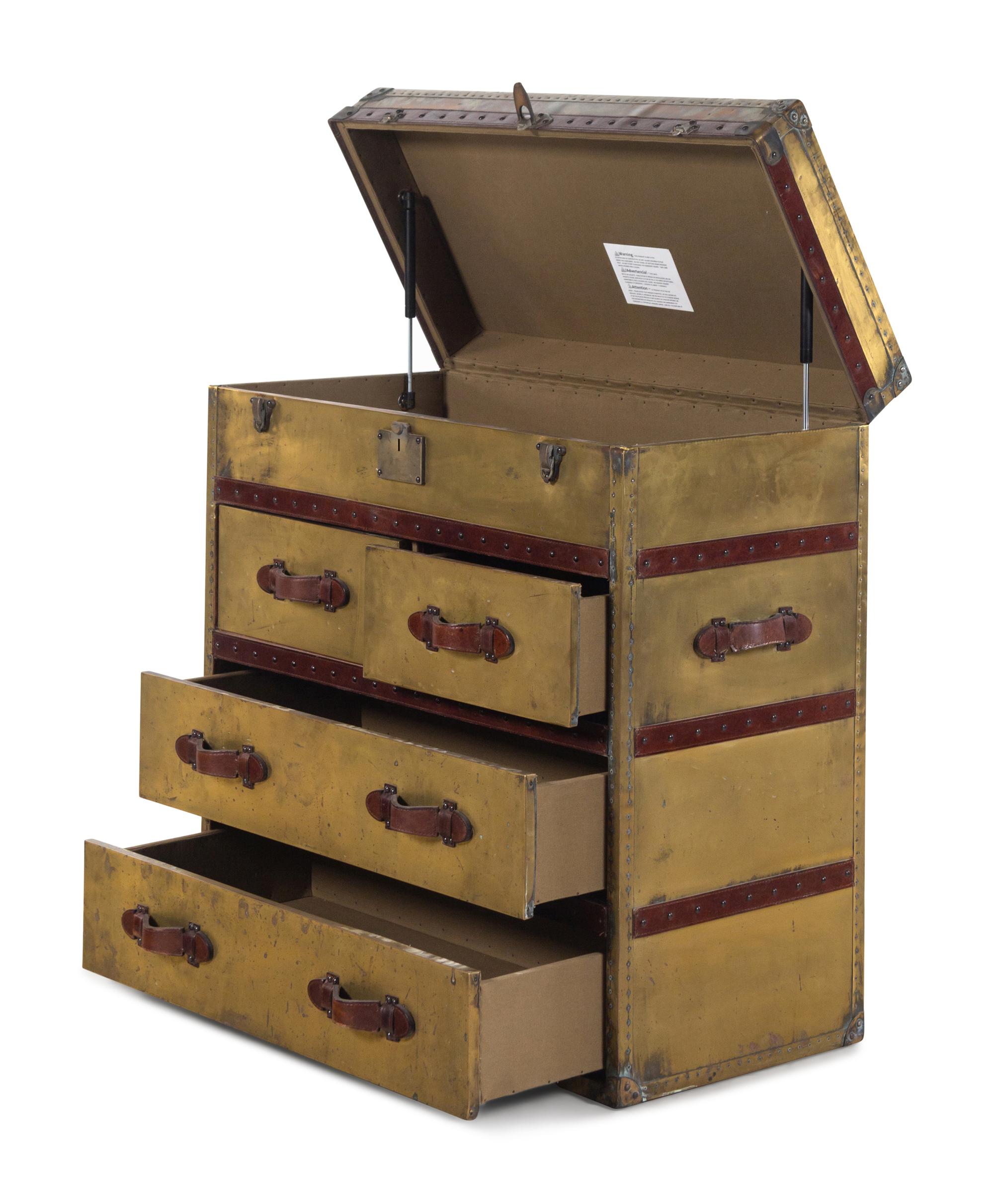 A Brass Clad Leather Mounted Steamer Chest