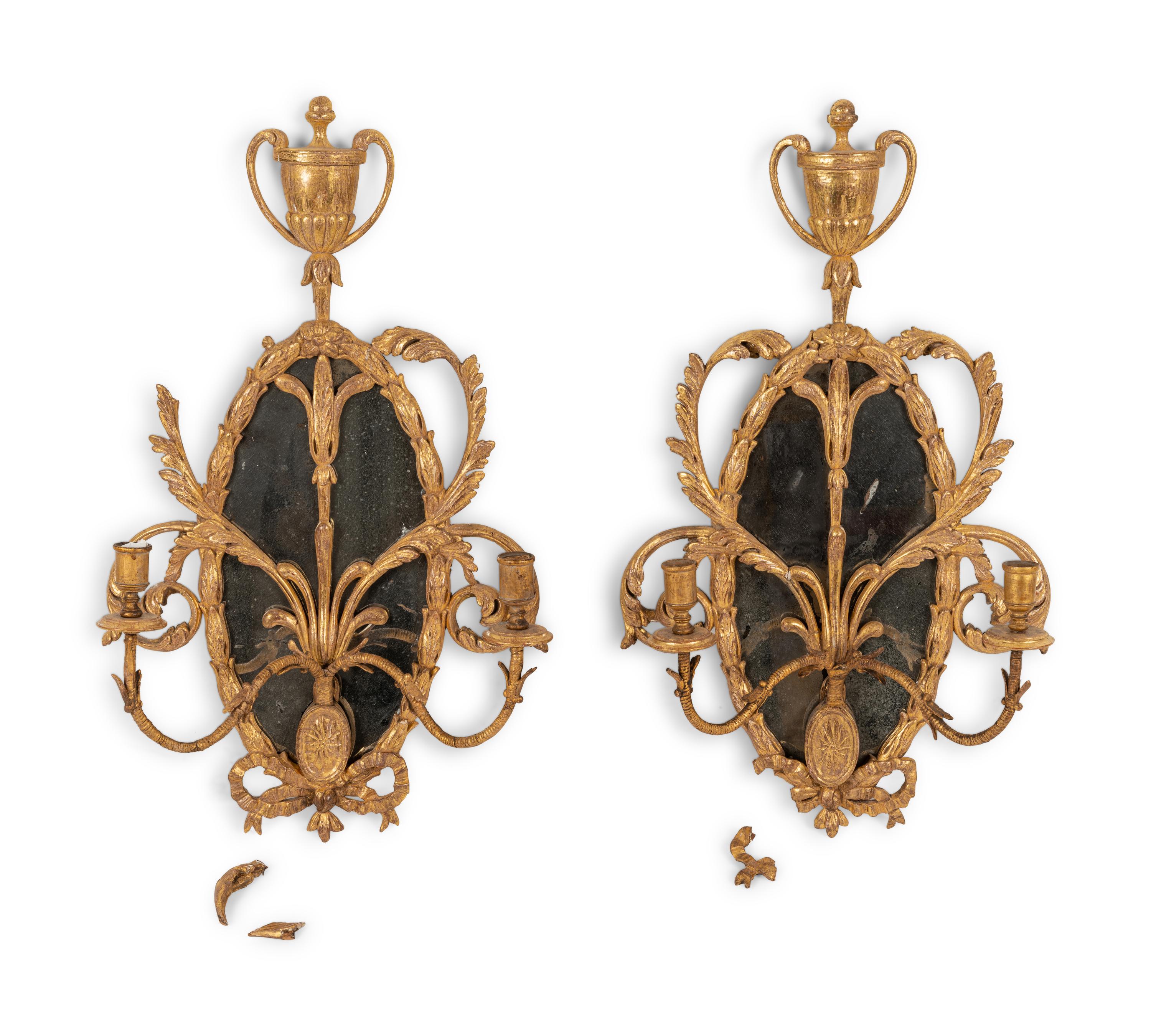 A Pair of George III Giltwood Girandole Mirrors