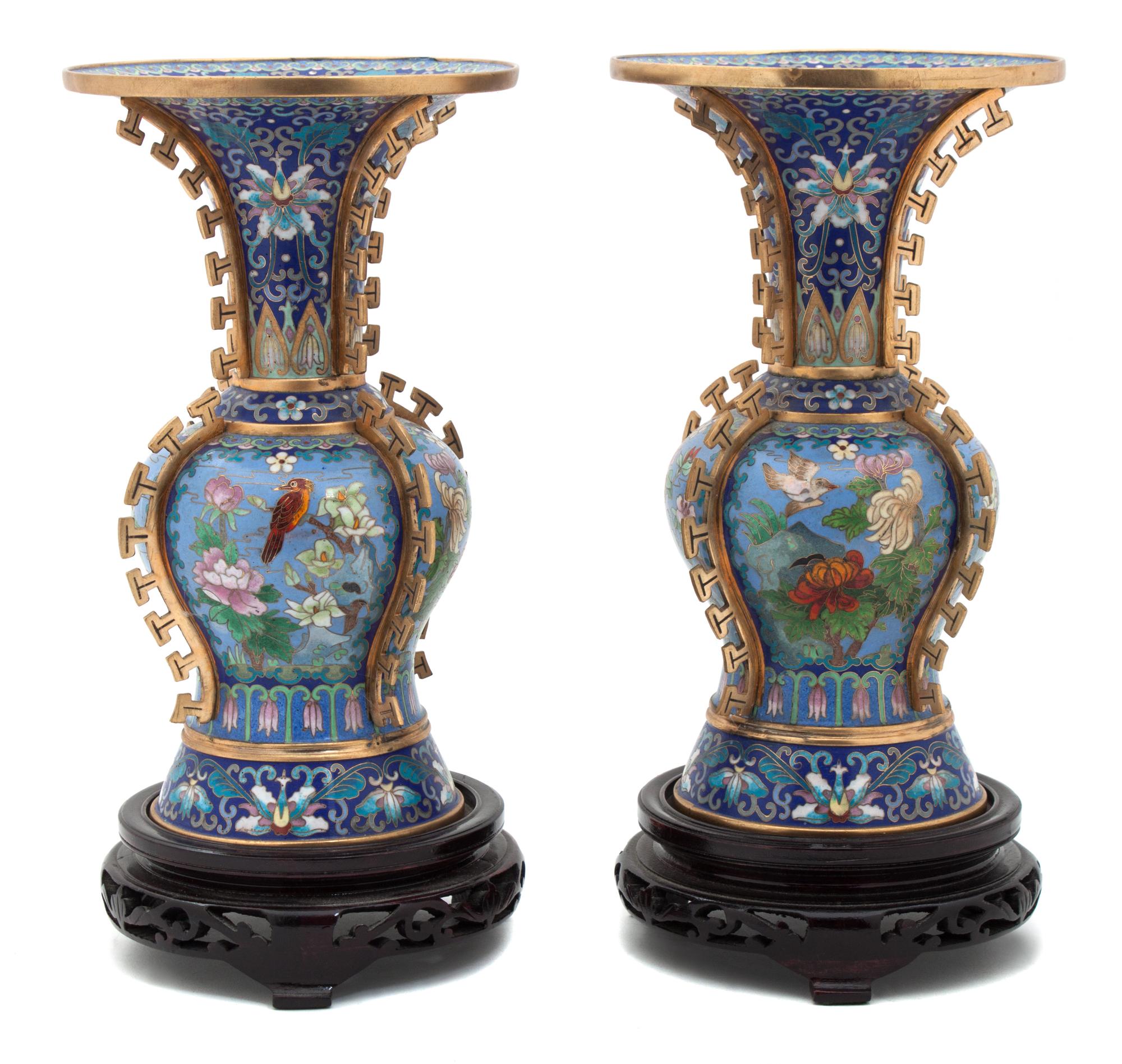 A Pair of Chinese Cloisonne Vases Height 10 inches. — 20TH CENTURY