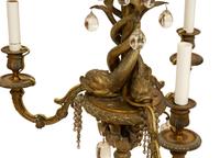 A French Gilt Bronze Three-Light Dolphin Chandelier