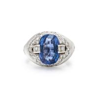 SAPPHIRE, DIAMOND, AND WHITE GOLD RING