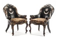 A Pair of Victorian Mother-of-Pearl Inlaid Slipper Chairs Height 33 1/2 inches. — 19TH CENTURY