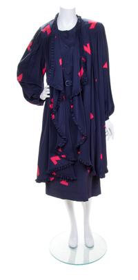 A Lanvin Navy and Red Dress Ensemble, Size 38.