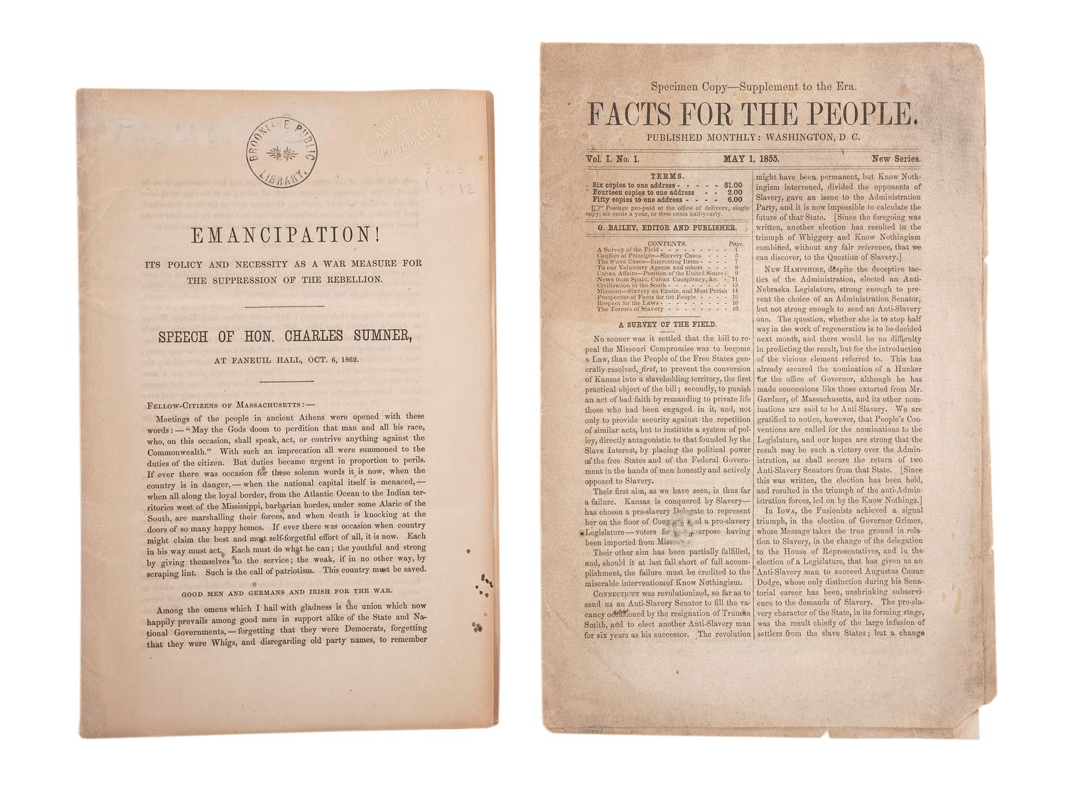 [SLAVERY & ABOLITION]. A group of 2 pamphlets regarding enslavement and emancipation, comprising: