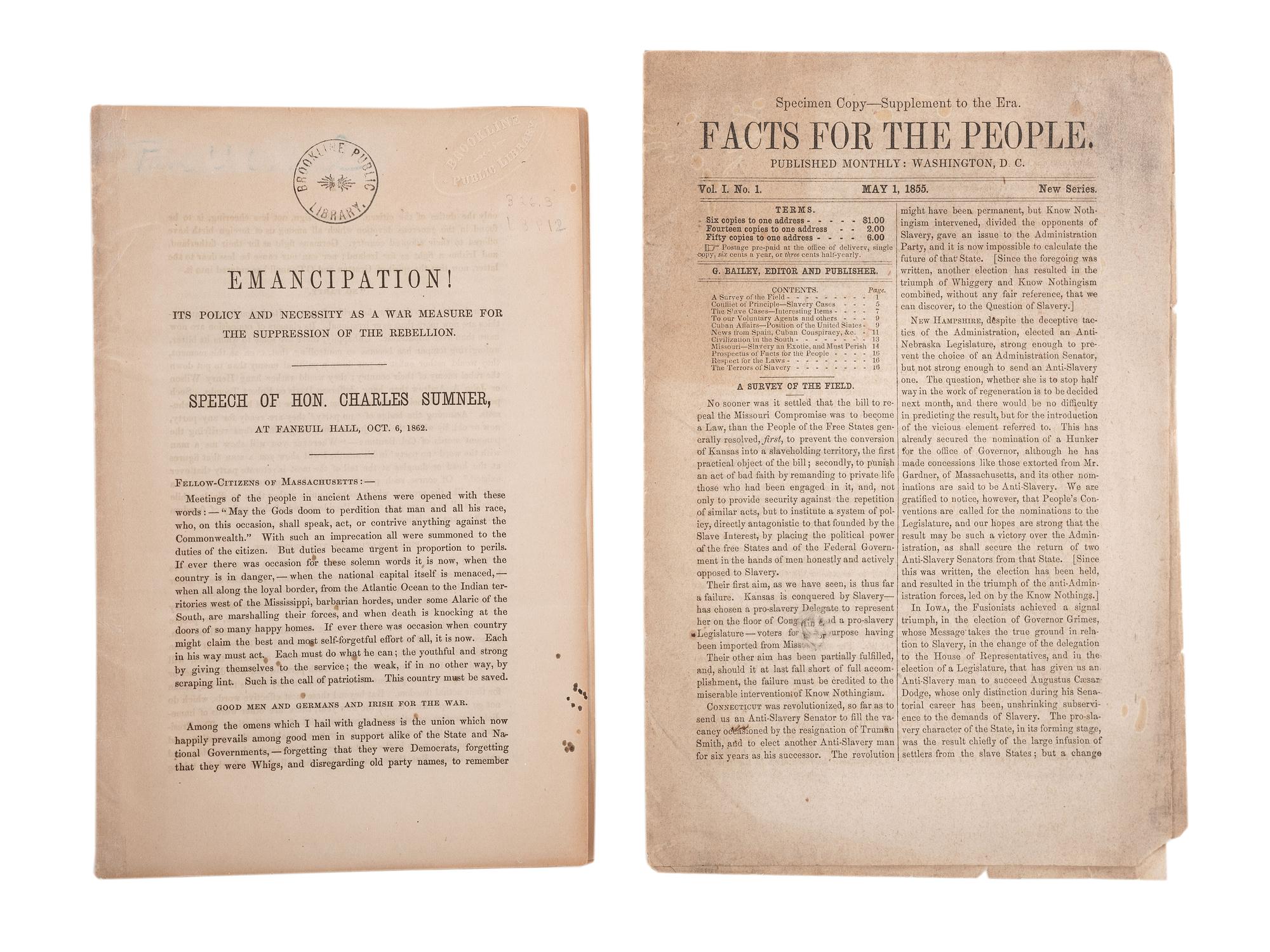 [SLAVERY & ABOLITION]. A group of 2 pamphlets regarding enslavement and emancipation, comprising:
