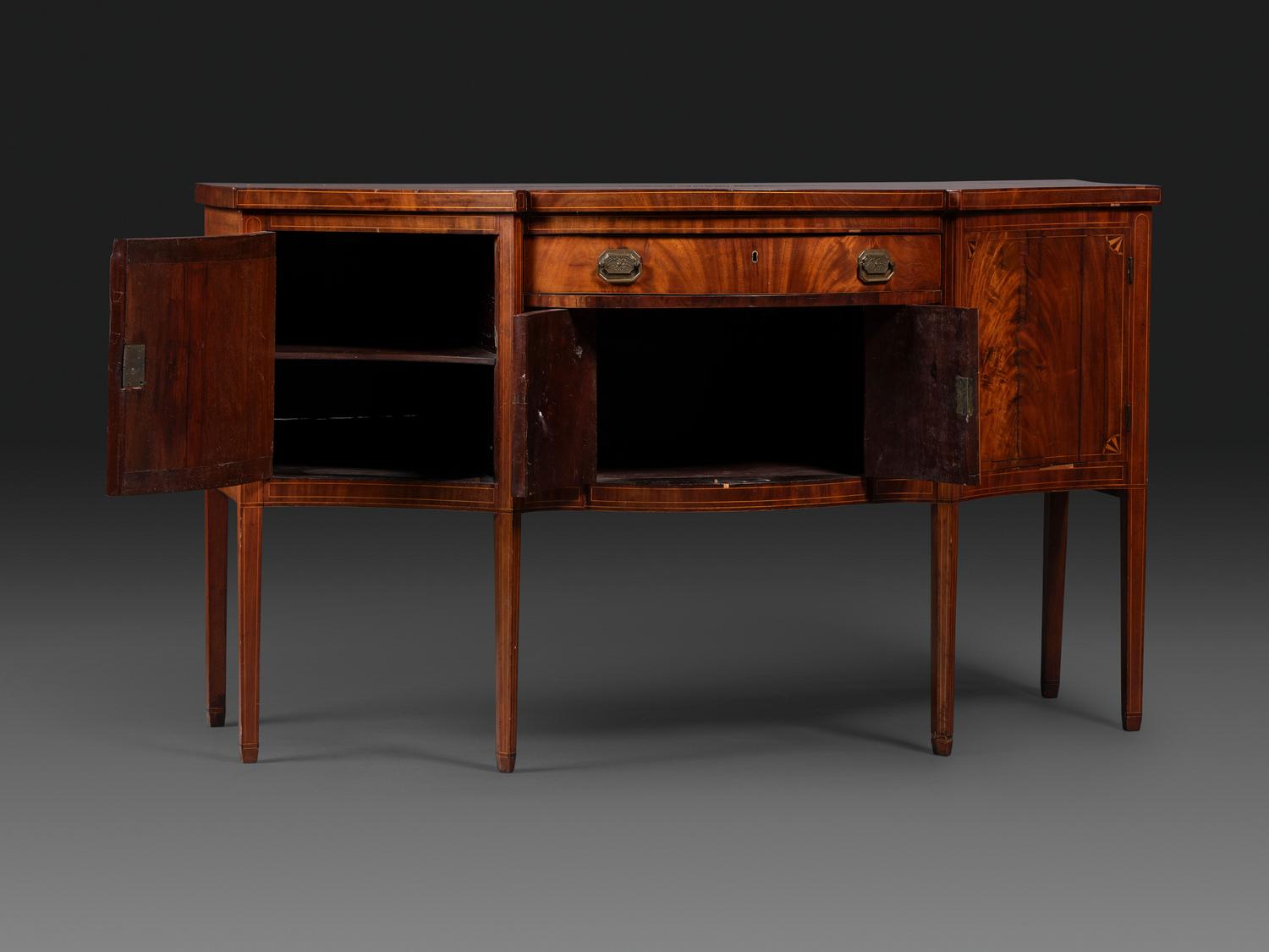 A Federal Fan-Inlaid and Figured Mahogany Serpentine Sideboard