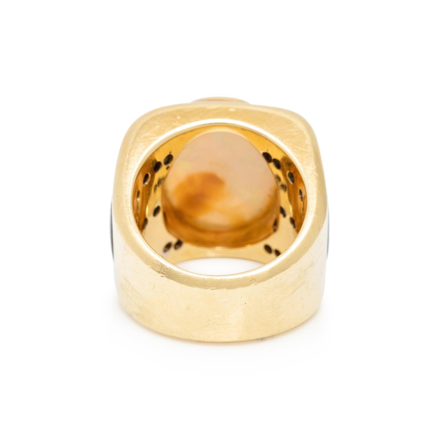 OPAL, DIAMOND AND ENAMEL RING