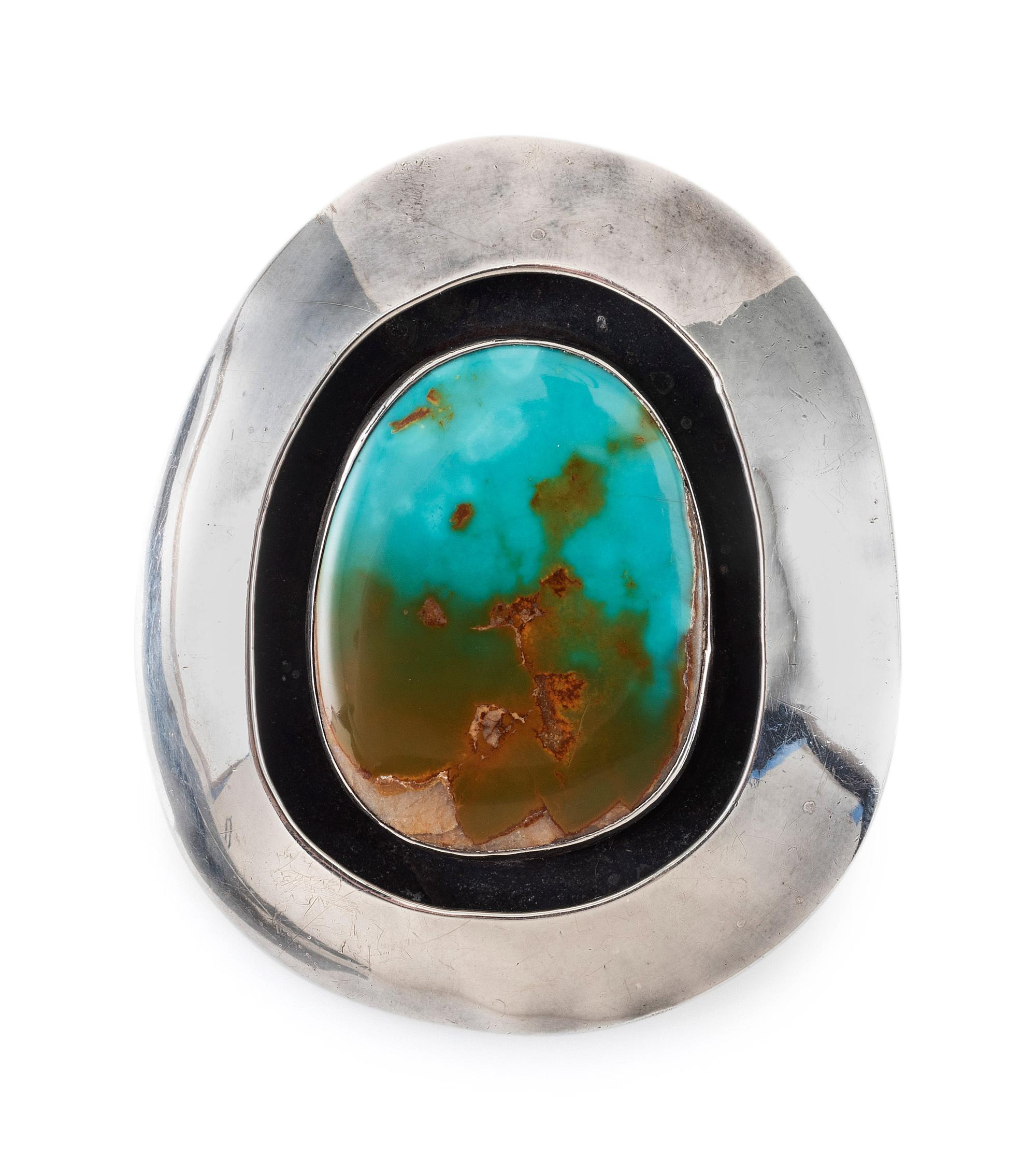 Navajo Silver Shadow Box Pin / Pendant, with Royston Turquoise