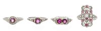 A Collection of Antique White Gold, Platinum, Ruby and Diamond Rings, 7.80 dwts.