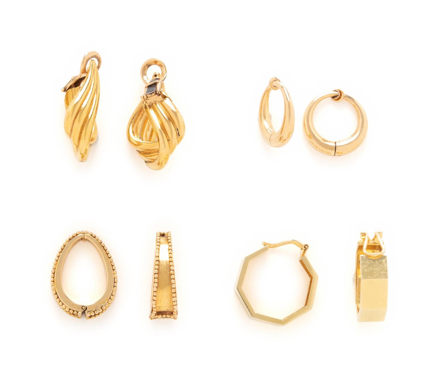 COLLECTION OF YELLOW GOLD HOOP EARCLIPS