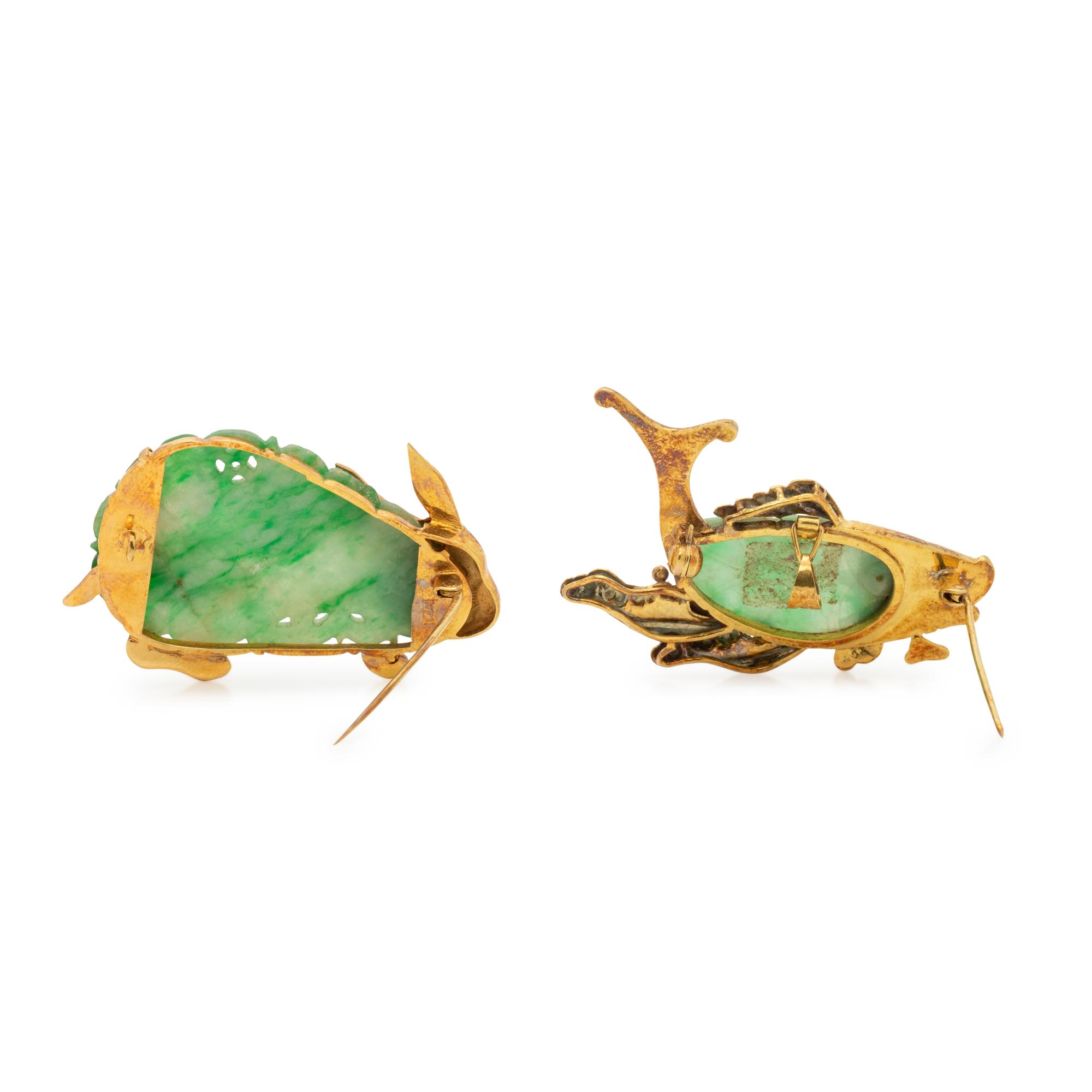 COLLECTION OF JADE ANIMAL BROOCHES
