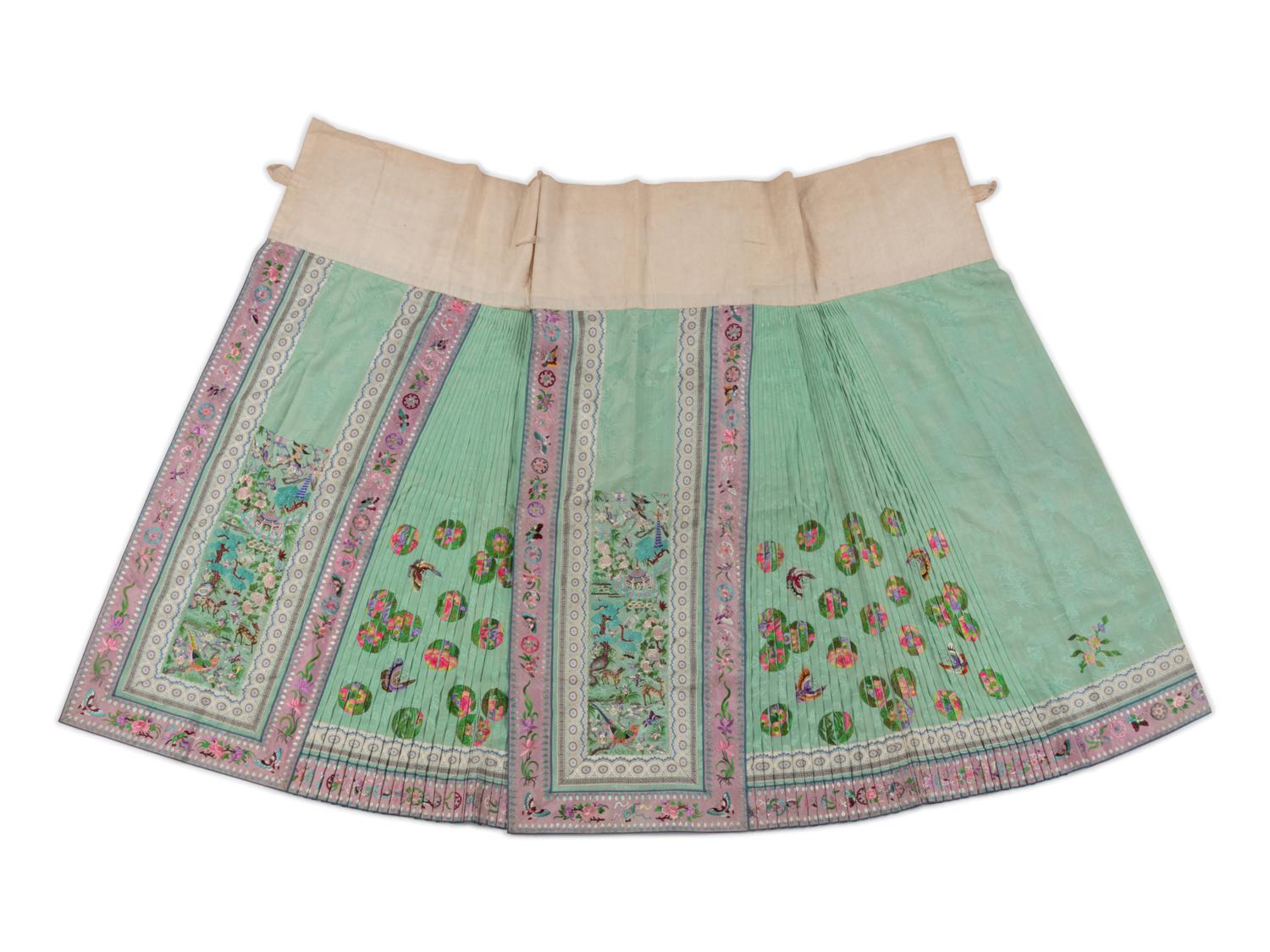 Two Embroidered Silk Summer Apron Skirts