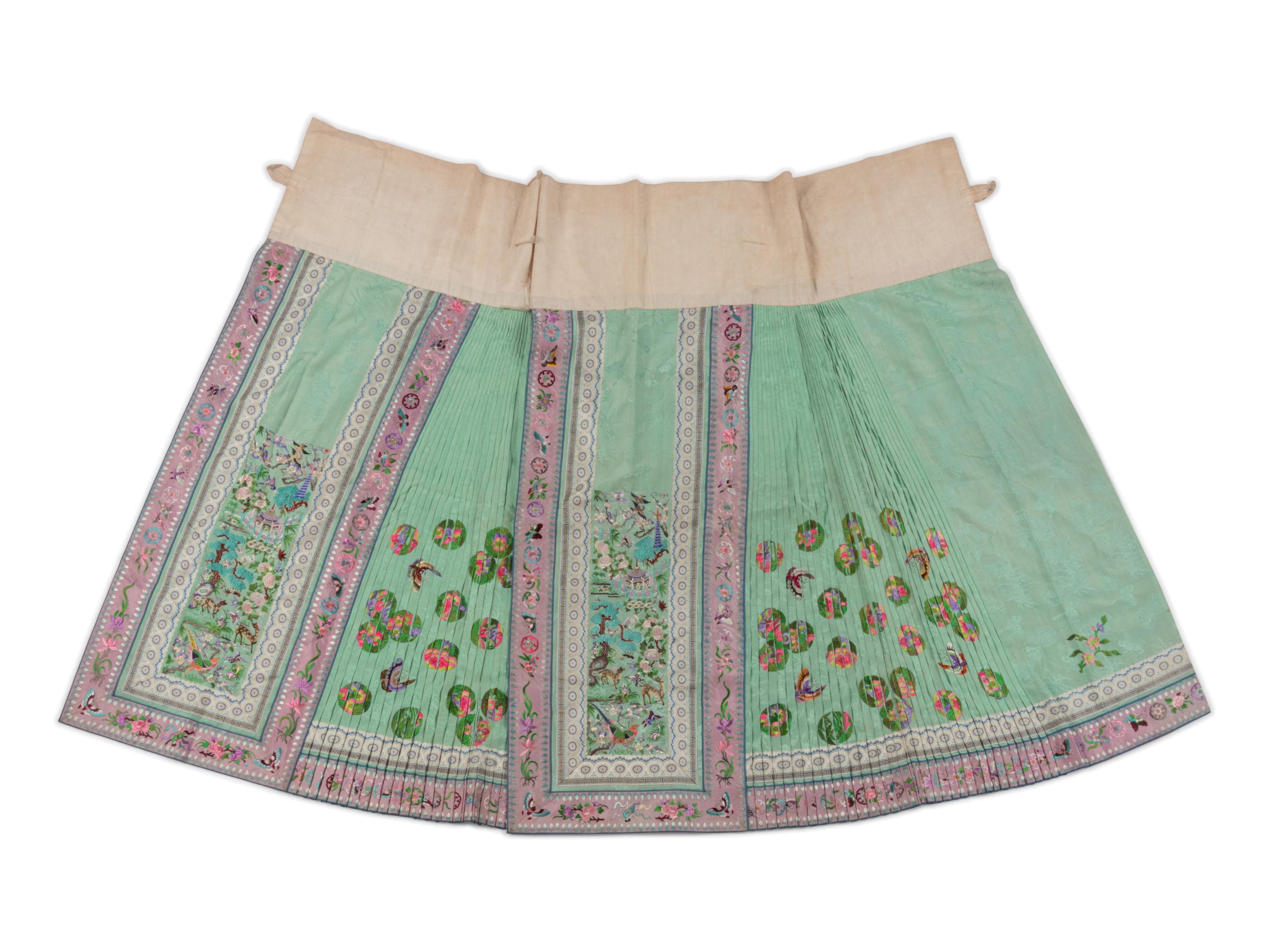 Two Embroidered Silk Summer Apron Skirts