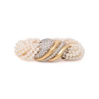YELLOW GOLD, CULTURED PEARL, AND DIAMOND BRACELET