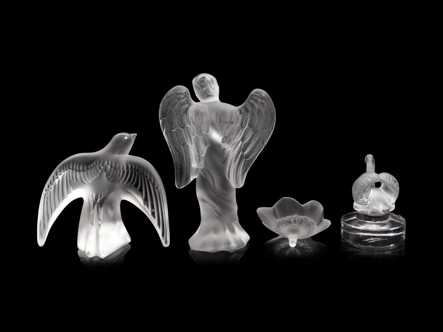 Four Lalique Molded and Frosted Glass Table Articles