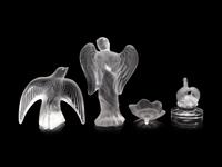 Four Lalique Molded and Frosted Glass Table Articles