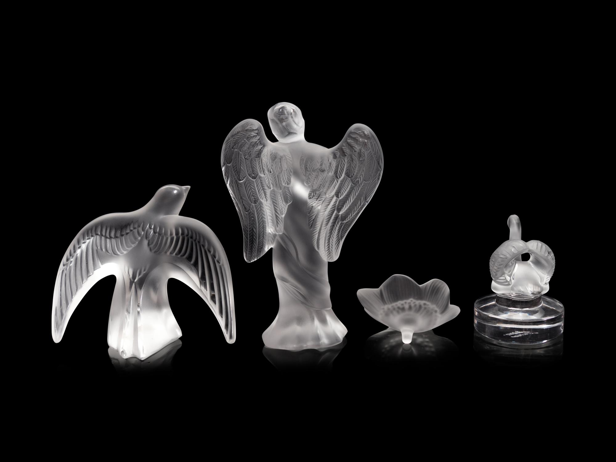 Four Lalique Molded and Frosted Glass Table Articles