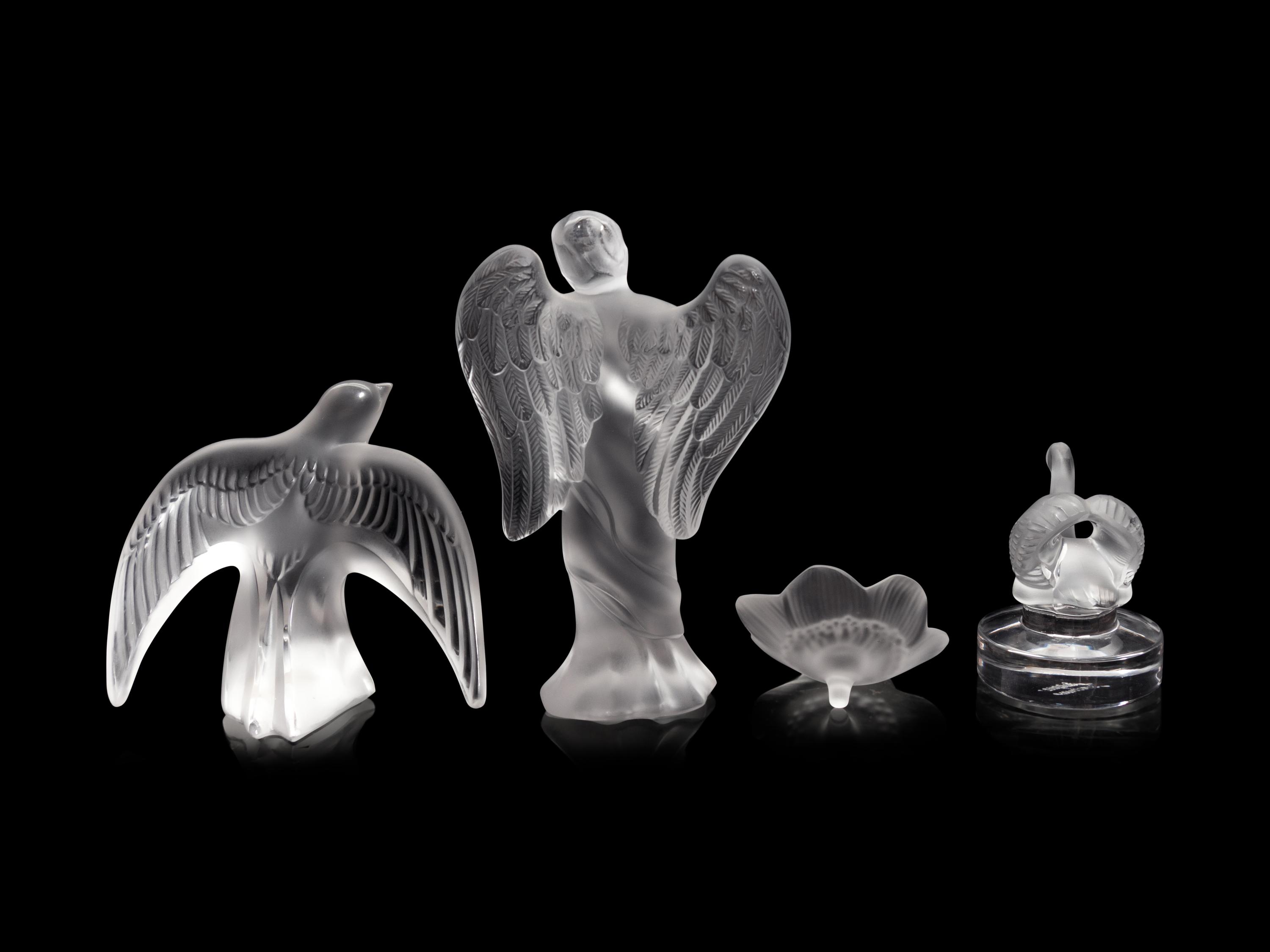 Four Lalique Molded and Frosted Glass Table Articles