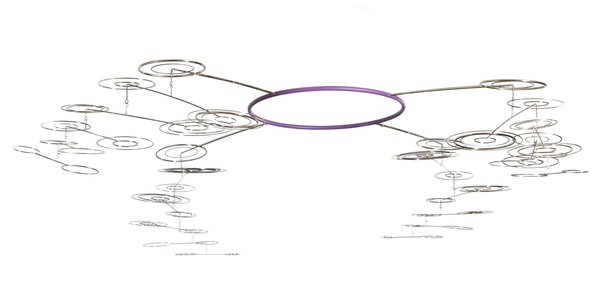 A Joseph Burlini Five-Form Welded Aluminum Ceiling Mobile Width of widest 70 inches.