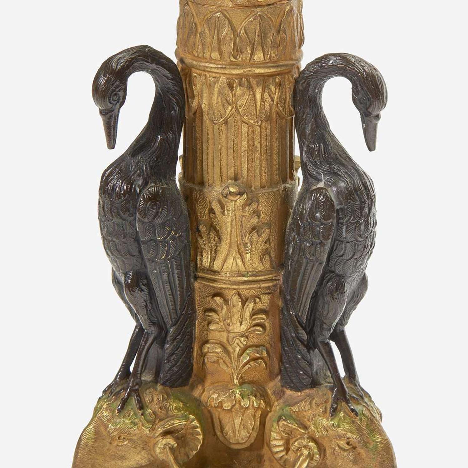 A Pair of Empire Gilt and Patinated Bronze Three-Light Candelabra 19th century