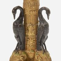 A Pair of Empire Gilt and Patinated Bronze Three-Light Candelabra 19th century