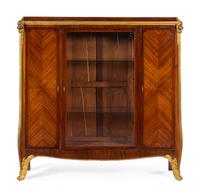 A Louis XV Style Gilt Bronze Mounted Mahogany Veneered Vitrine