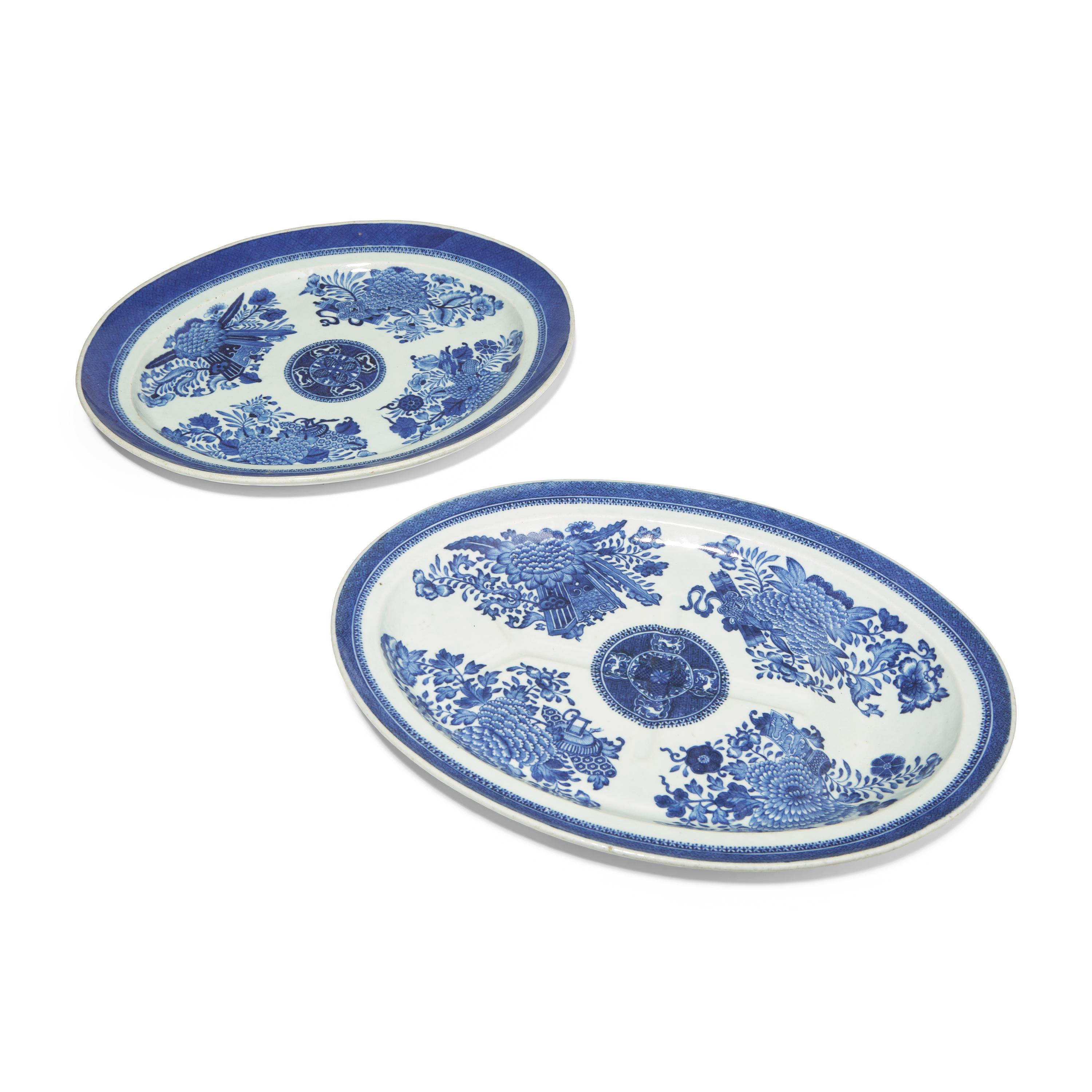 Two Chinese Export Porcelain Blue Fitzhugh Platters