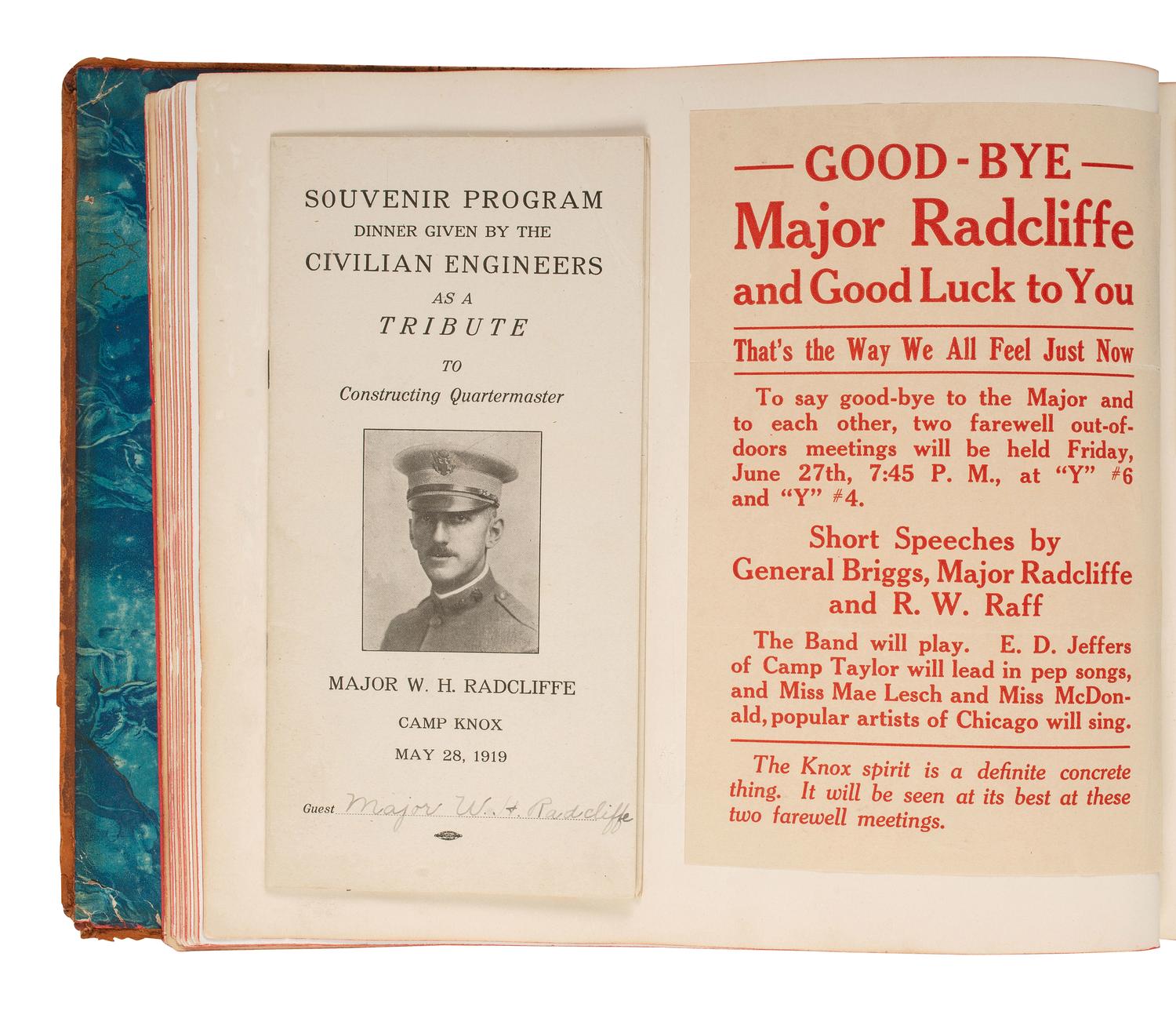 [WORLD WAR I]. Camp Knox News Souvenir Book belonging to Major William Radcliffe, Commander of the Army Quartermaster Corps at Camp Knox, KY. Ca 1919.