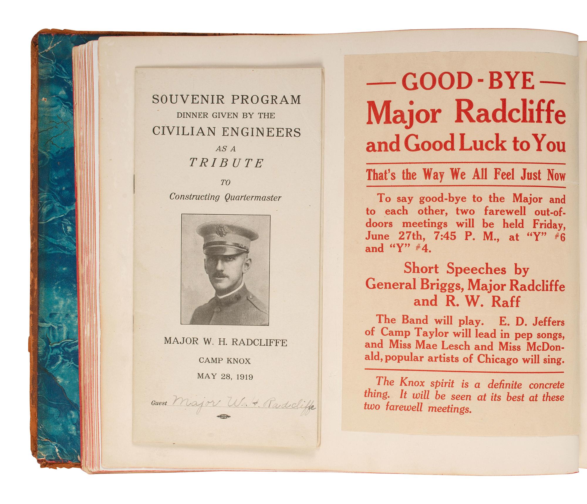 [WORLD WAR I]. Camp Knox News Souvenir Book belonging to Major William Radcliffe, Commander of the Army Quartermaster Corps at Camp Knox, KY. Ca 1919.