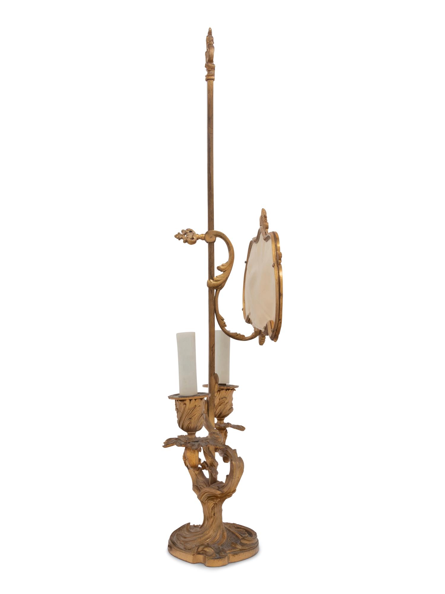 A Louis XV Style Gilt Bronze Two-Light Candelabrum Mounted as a Lamp