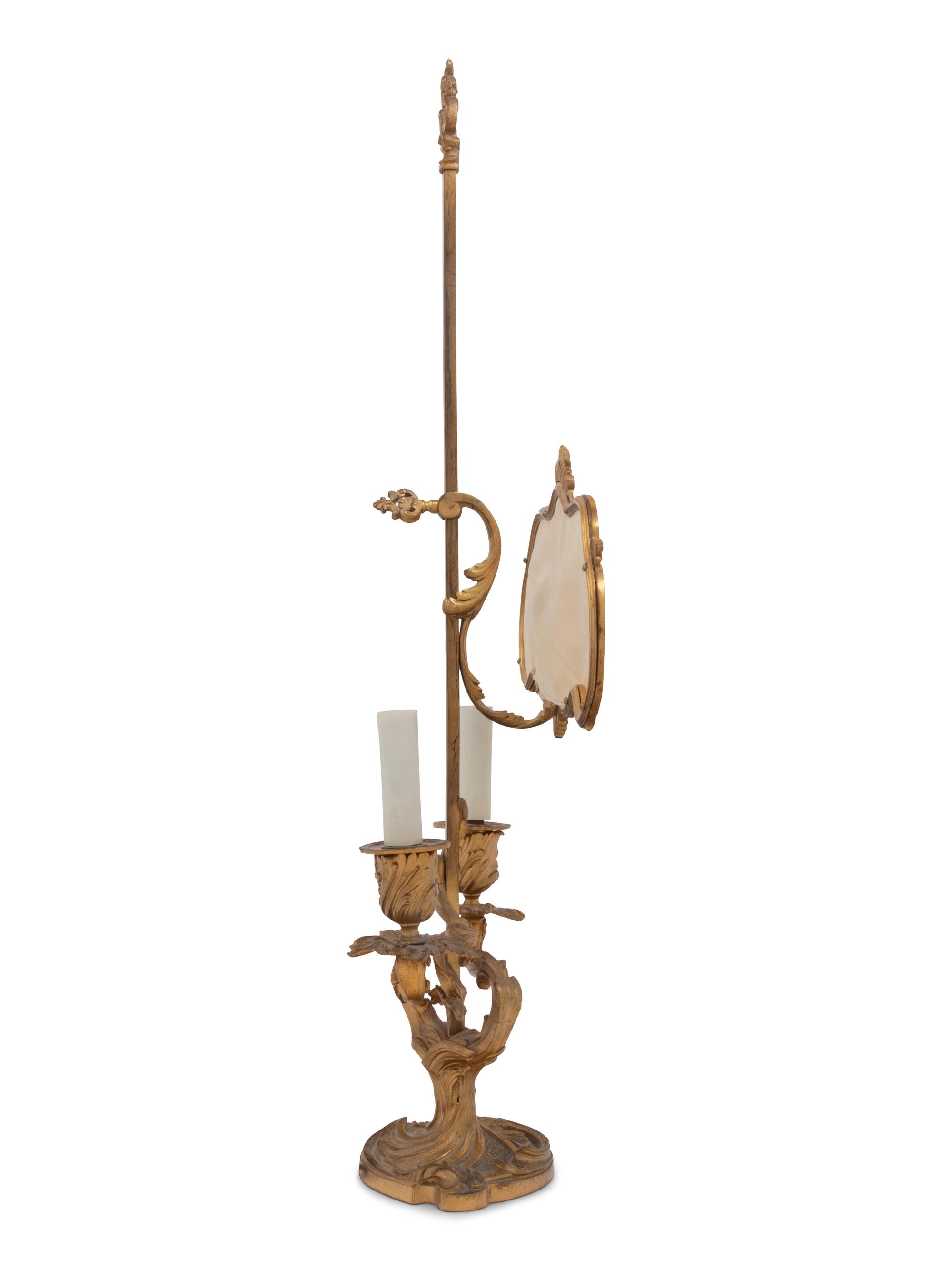 A Louis XV Style Gilt Bronze Two-Light Candelabrum Mounted as a Lamp