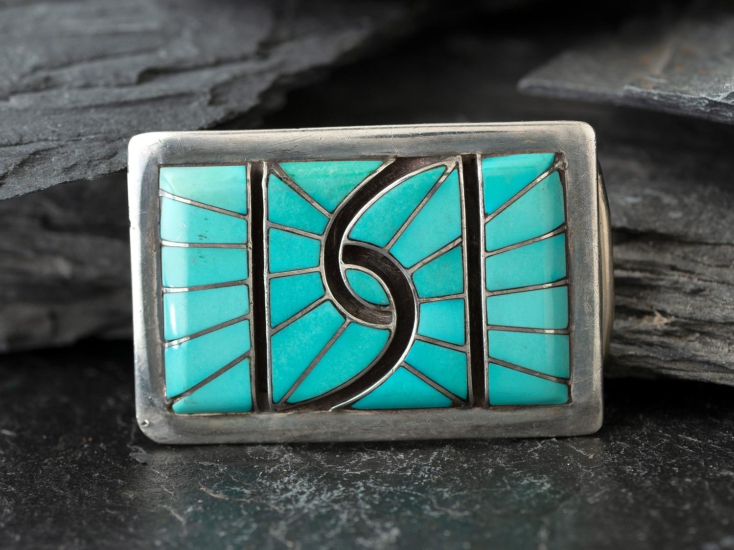 Silver and Channel Inlay Turquoise Belt Buckle
