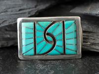 Silver and Channel Inlay Turquoise Belt Buckle