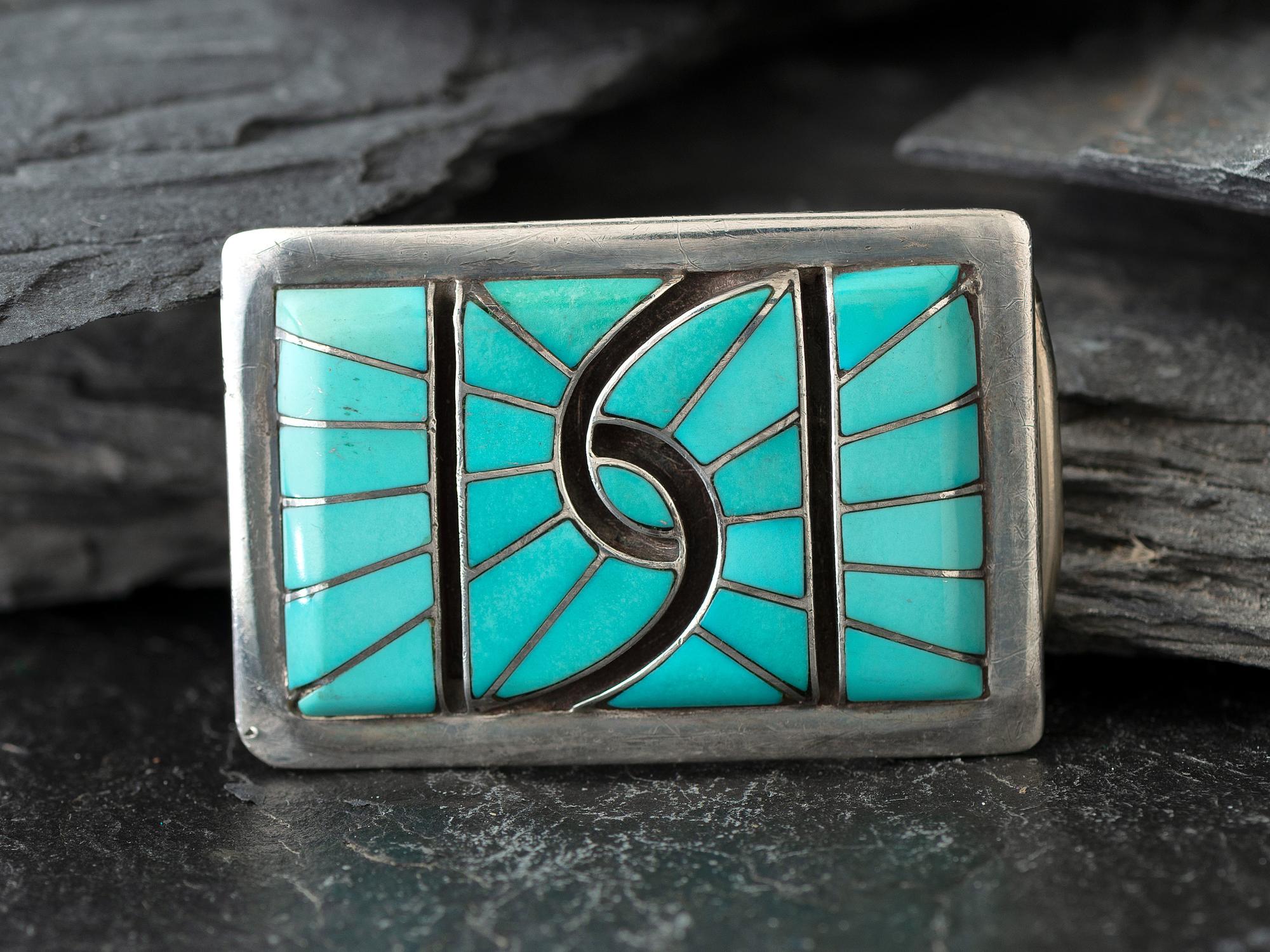 Silver and Channel Inlay Turquoise Belt Buckle