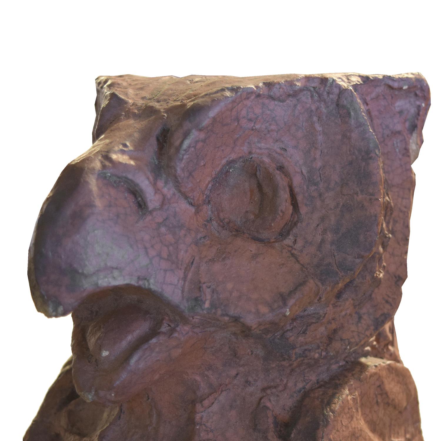 A Terra Cotta Building Ornament in the Form of an Owl 6" W x 6" D x 16" H — United States, Circa 1920