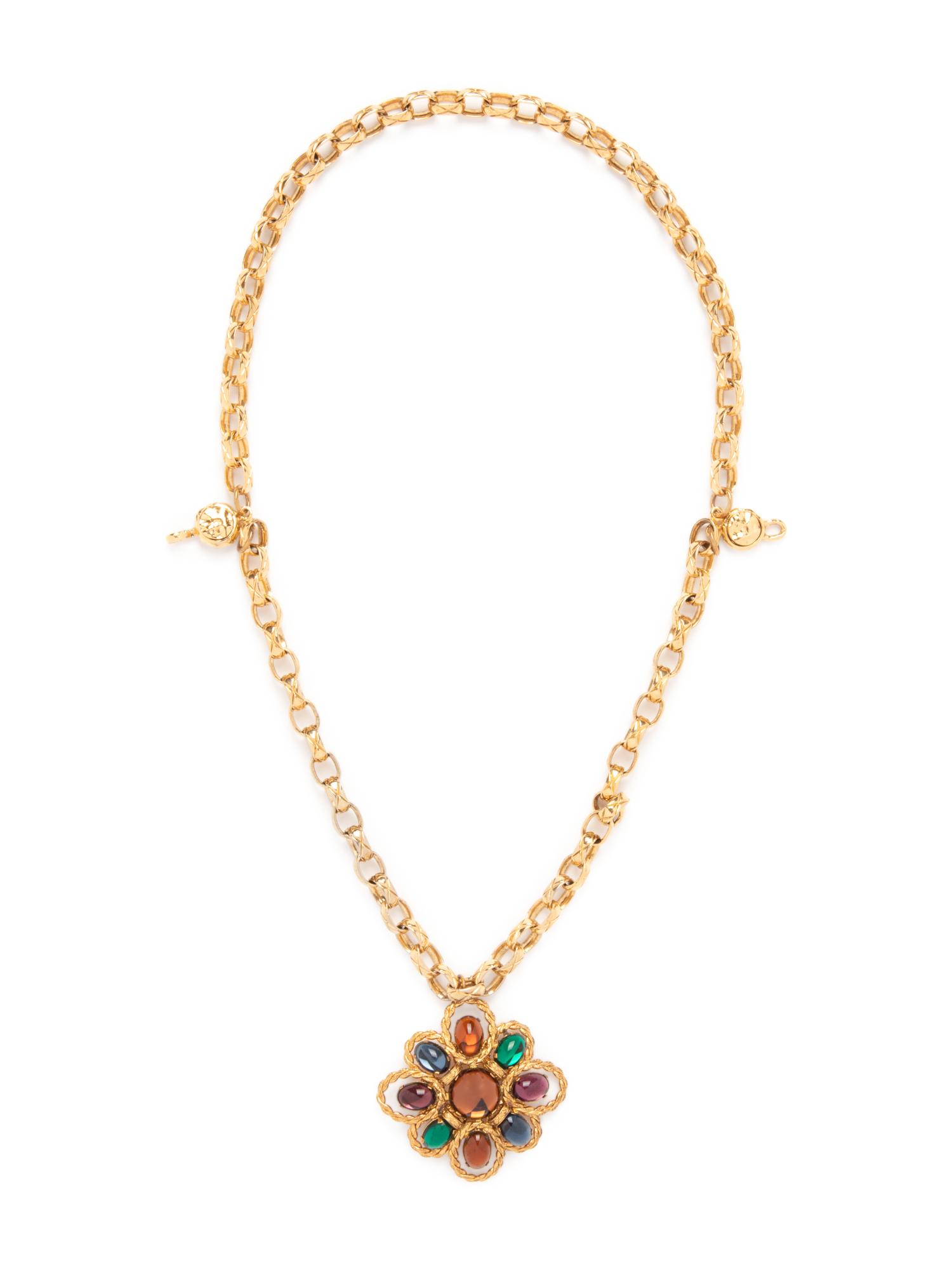 Chanel Chain Link Necklace with Glass Flower, c1985