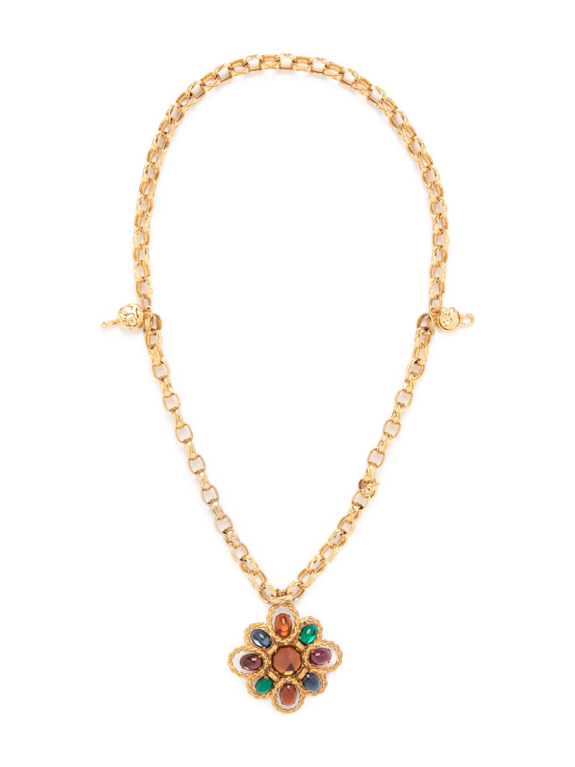 Chanel Chain Link Necklace with Glass Flower, c1985
