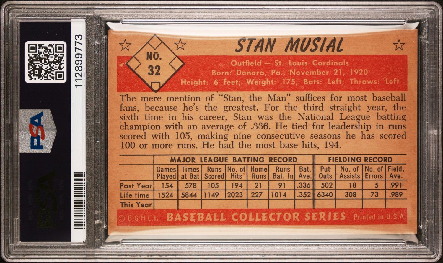 A 1953 Bowman Color Stan Musial Baseball Card No. 32 (PSA 4 VG-EX)