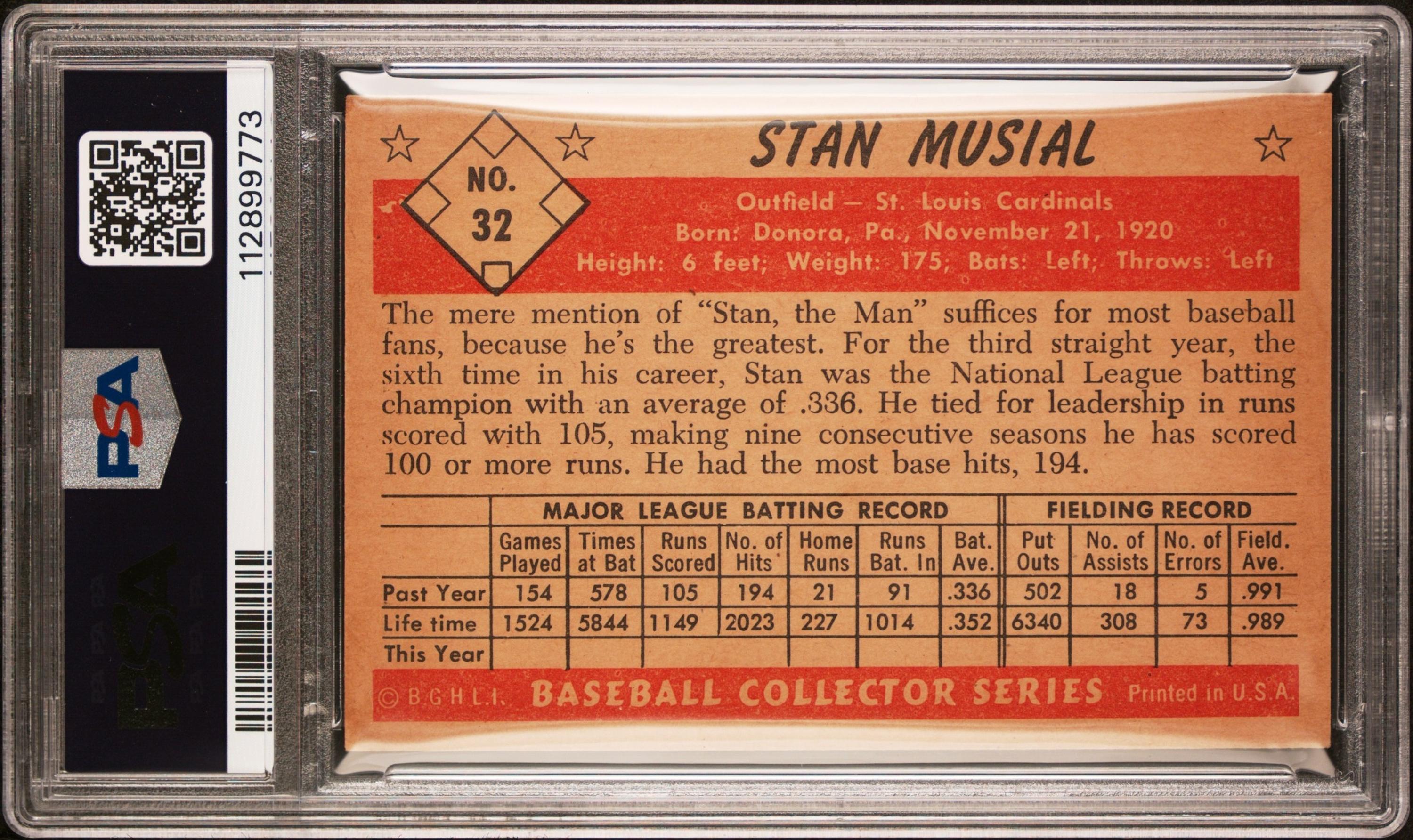A 1953 Bowman Color Stan Musial Baseball Card No. 32 (PSA 4 VG-EX)
