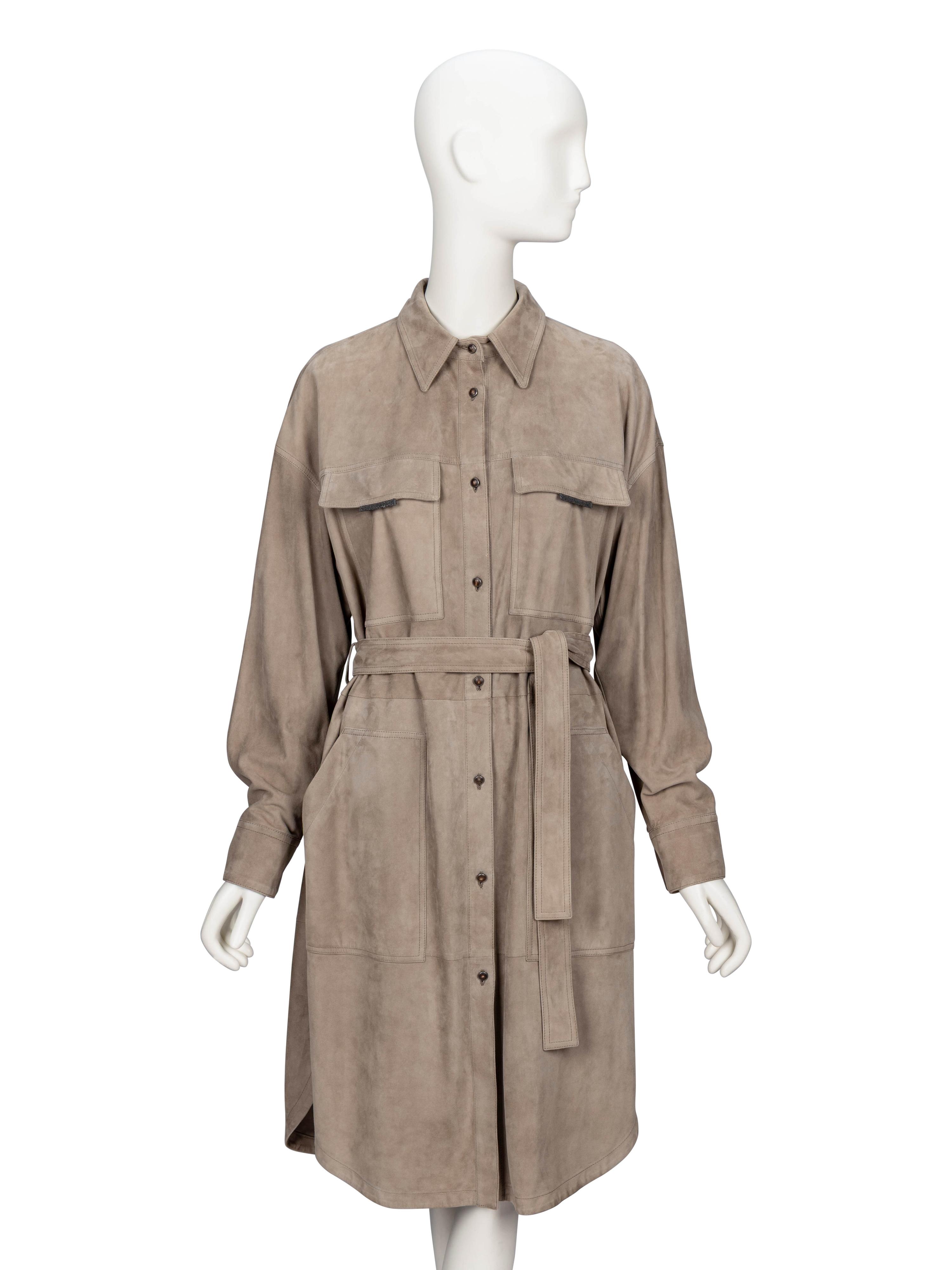 Brunello Cucinelli, Grey Suede Shirtdress
