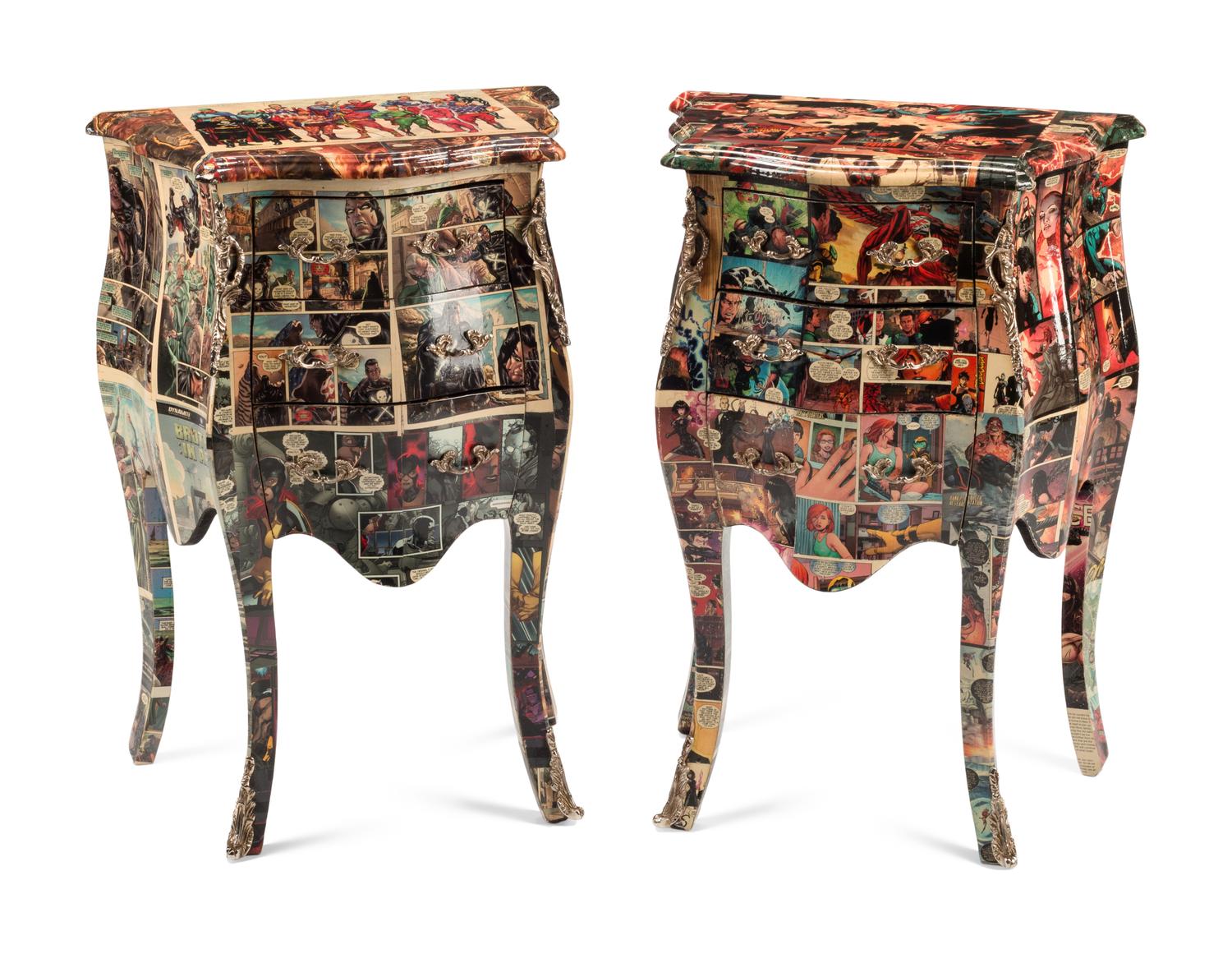 A Pair of Comic-Découpaged Night Stands