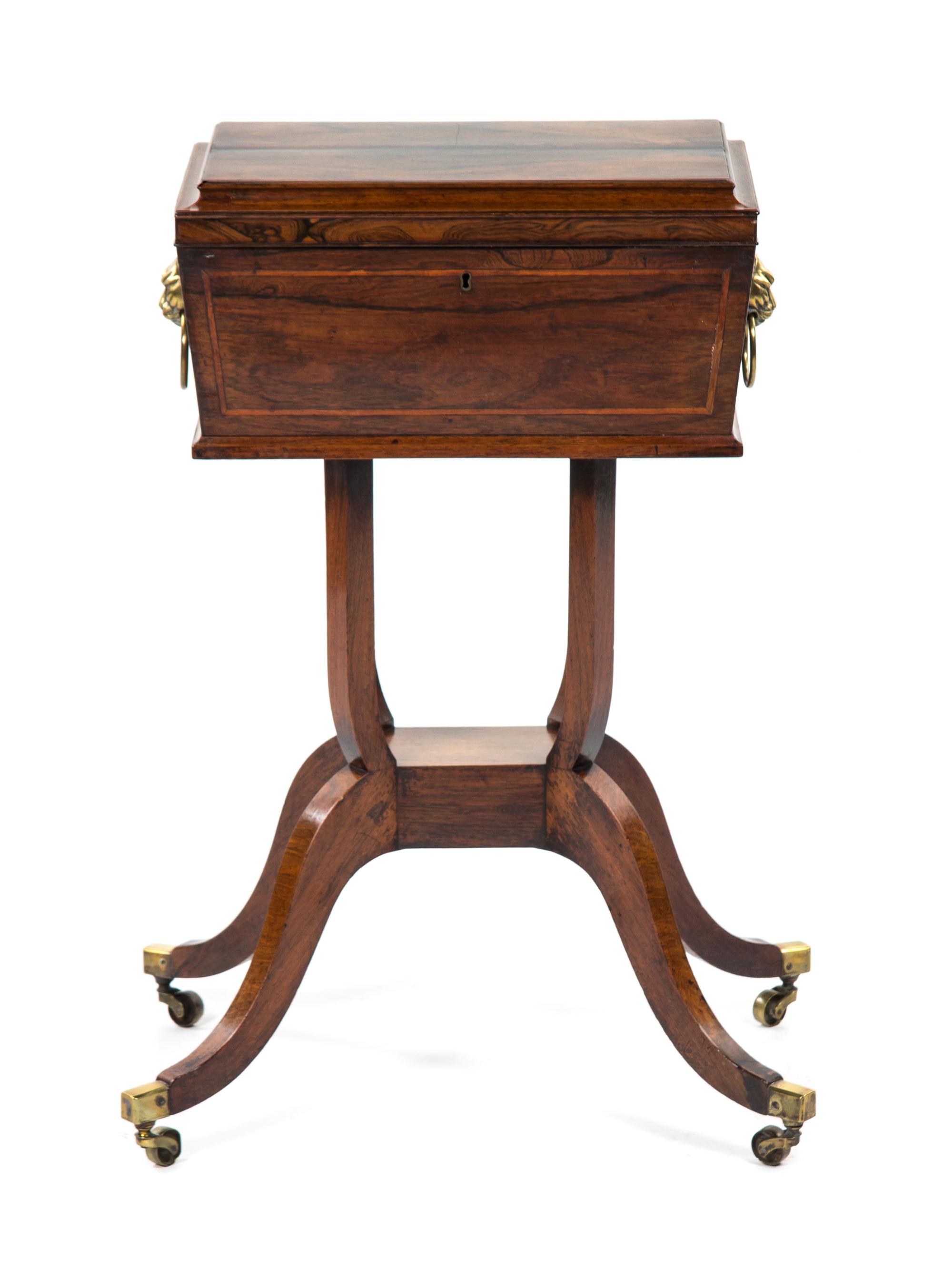 A Regency Rosewood Tea Poy, Height 30 x width 17 x depth 11 3/4 inches.