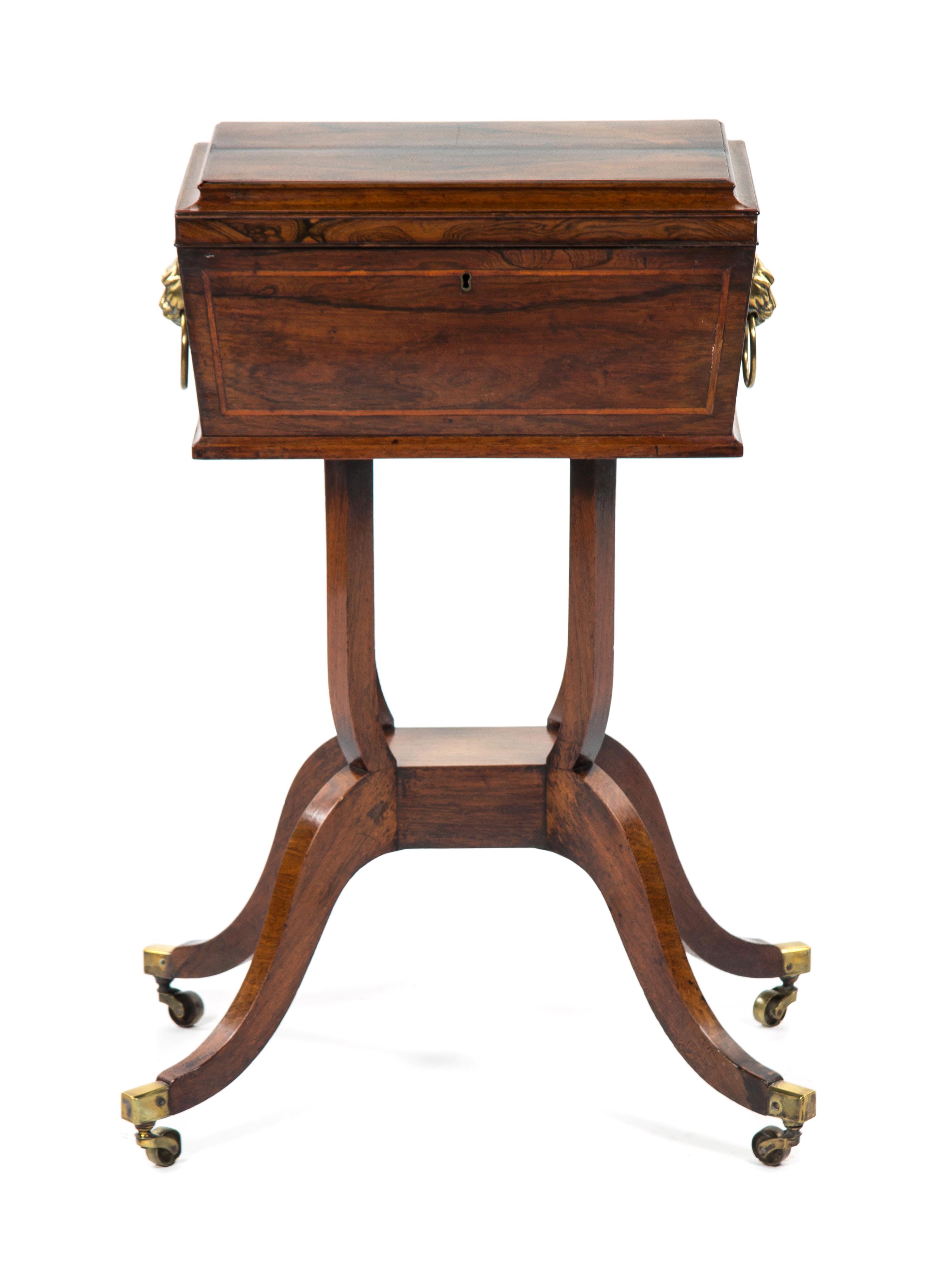 A Regency Rosewood Tea Poy, Height 30 x width 17 x depth 11 3/4 inches.