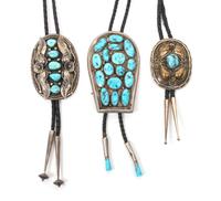 Three Silver and Turquoise Navajo Bolos Height of largest 3 1/2 x 2 1/4 inches.